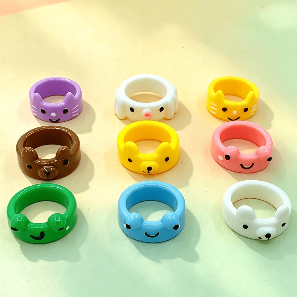12pc Women's Cute Cartoon Small Animal Ring Set, Fun Gift